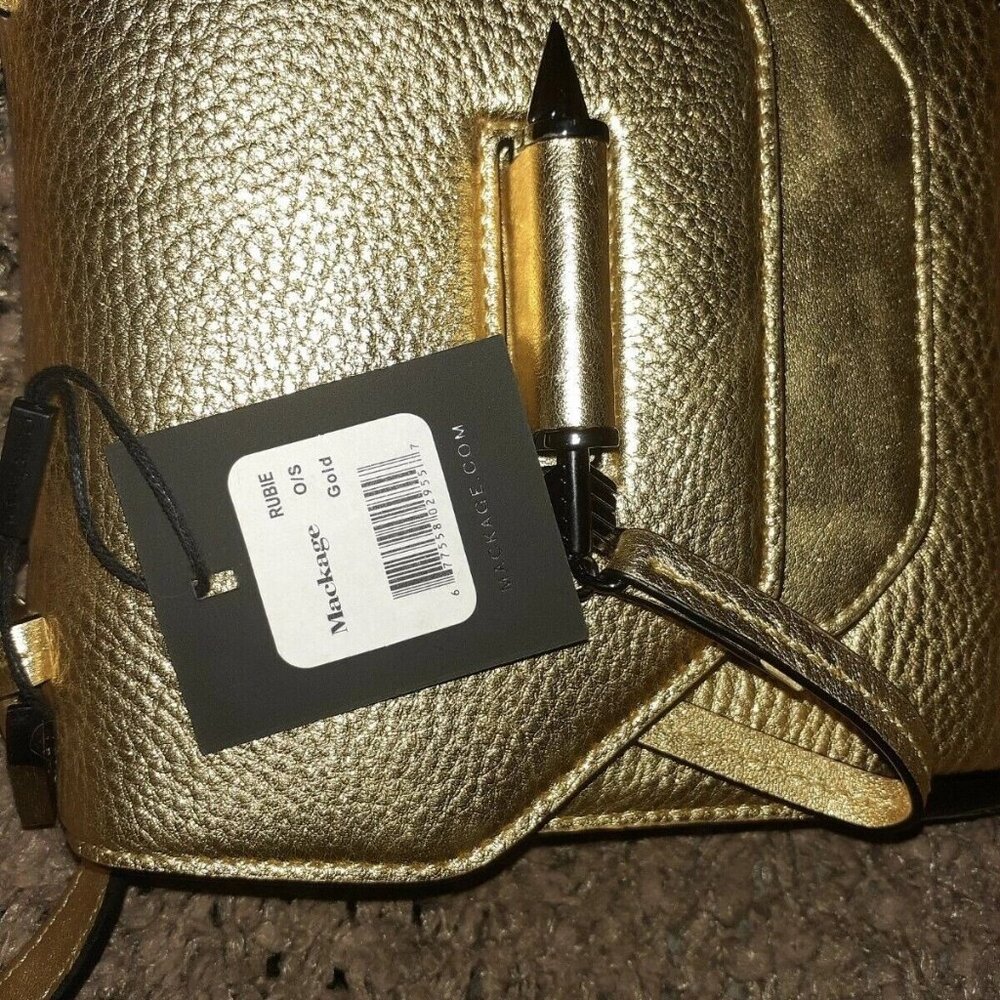 MACKAGE-RUBIE-Gold Leather-Arrow Clasped Handbag/Crossbody-NEW WITH TAG - Picture 7 of 10